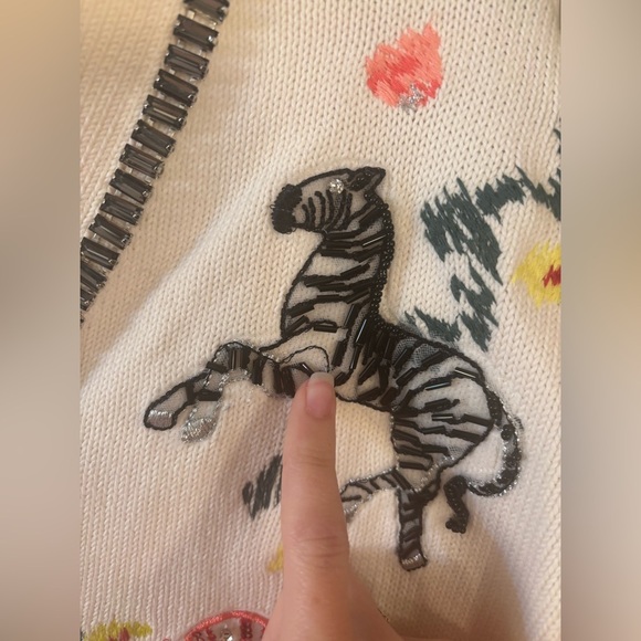 Cinq a Sept Nyla embroidered beaded animal cardigan in cream ivory - Picture 6 of 8